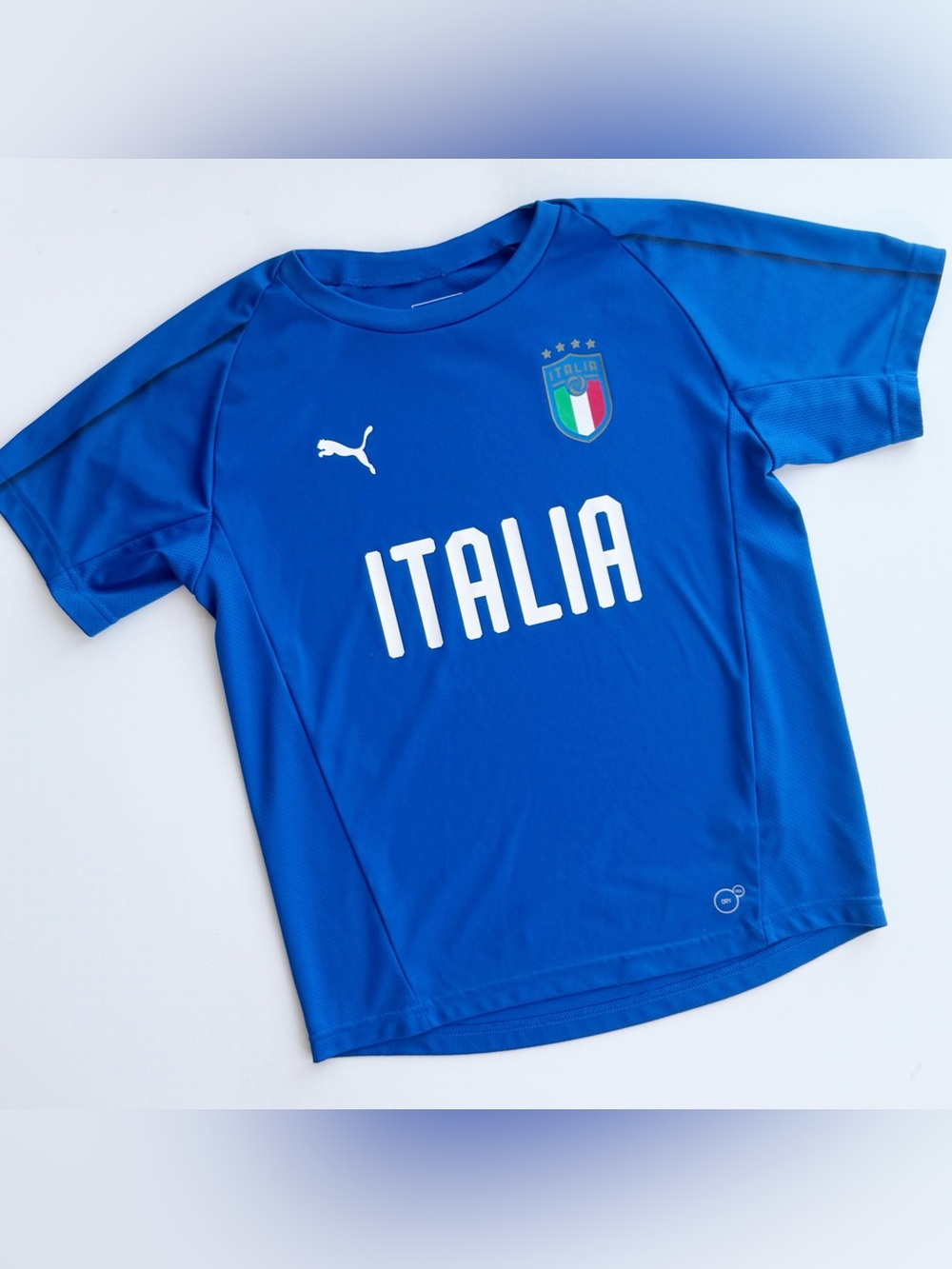Puma Kids Italia Blue Soccer Jersey with Crest